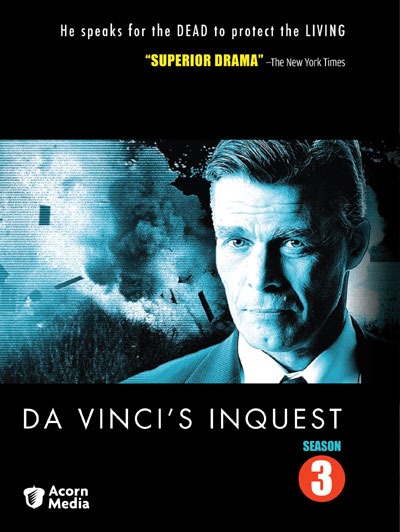 Da Vinci's Inquest Season 3 DVD front cover. He speaks for the dead to protect the living. (Acorn Media).
