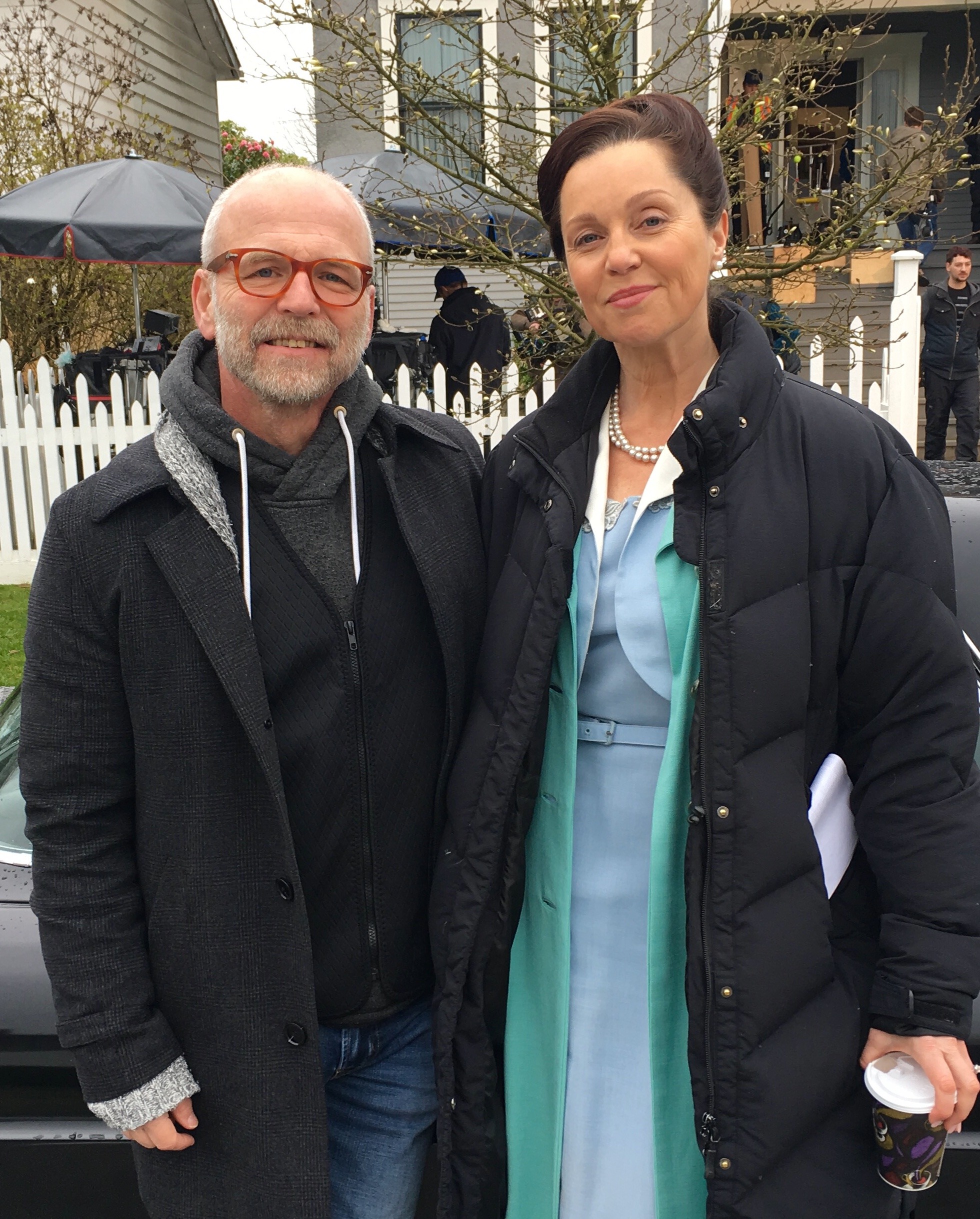 Sarah-Jane Redmond with director Gary Harvey on the set of The Bletchley Circle: San Francisco.