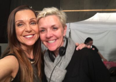 Taking time out for a photo on the set of Siren, actor Sarah-Jane Redmond with director Amanda Tapping.