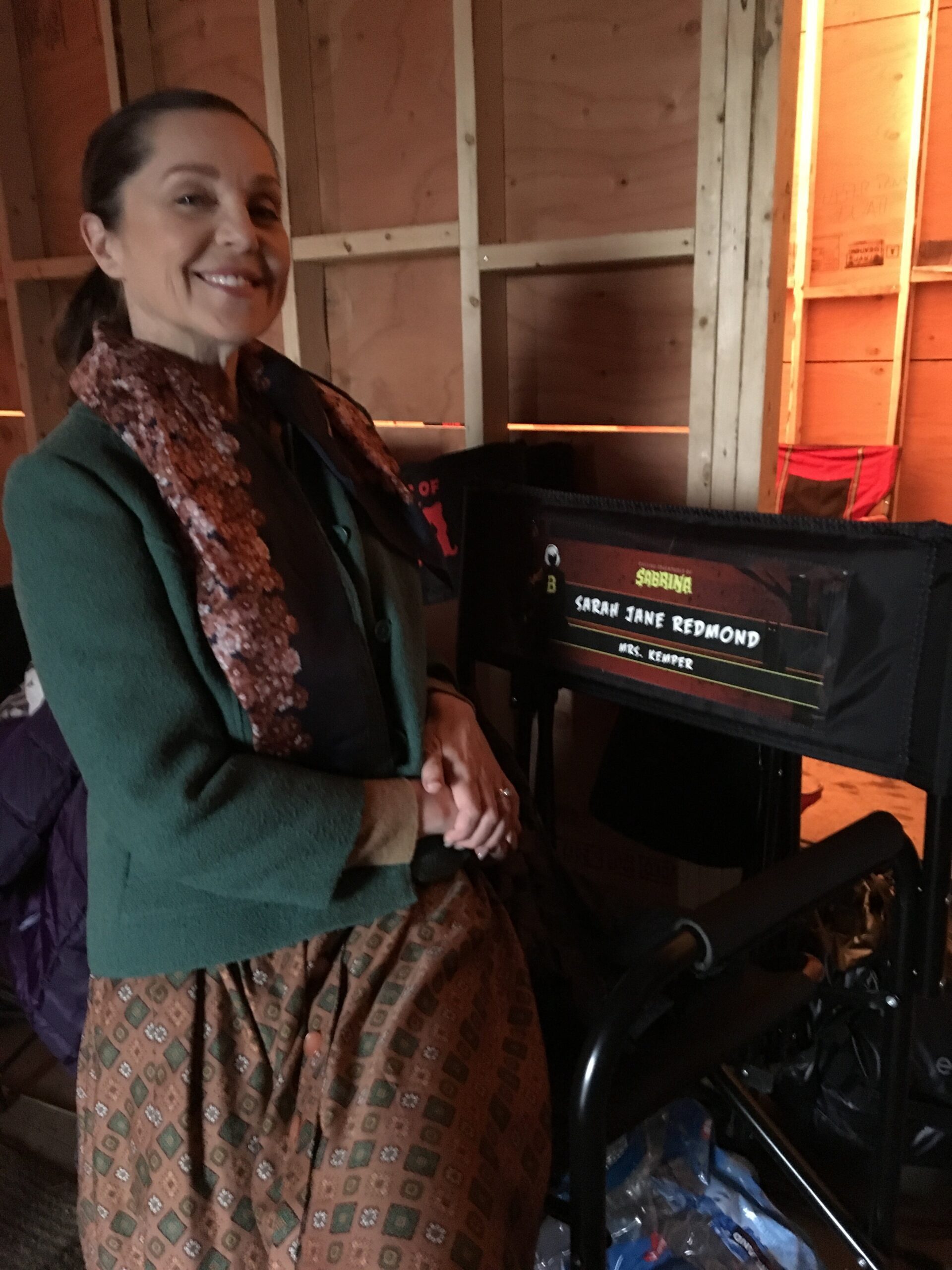 Sarah-Jane Redmond on the set of The Chilling Adventures of Sabrina