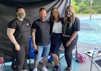 Sarah-Jane Redmond with fellow cast and crew from Neverbrides (Hallmark/Neverbrides Production Inc).
