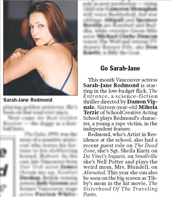 Article from the Vancouver Sun featuring Sarah-Jane Redmond.