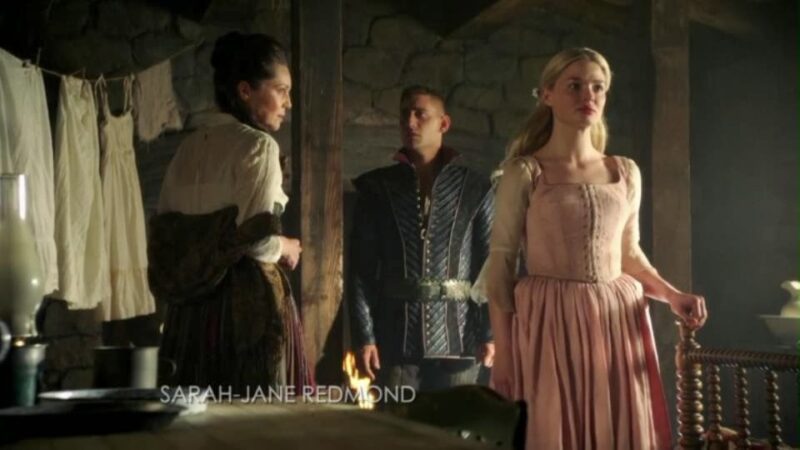 A scene from Once Upon A Time in Wonderland featuring Sarah-Jane Redmond appealing for daughter Anastasia not to leave.