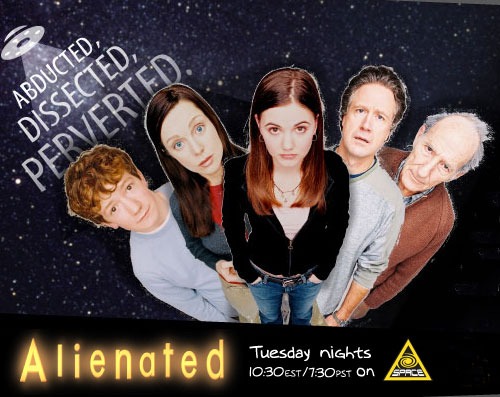 A promotional web image of Alienated, showing the members of the chaotic Blundell family. Abducted. Dissected. Perverted.